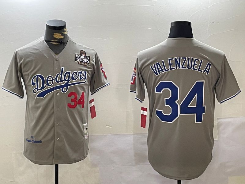 Men Los Angeles Dodgers #34 Valenzuela Grey Throwback Game 2024 Nike MLB Jersey style 11201